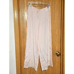 NWT Victoria’s Secret Viscose Satin Pajama Pants Lace Trim Baby Pink Wide Leg M